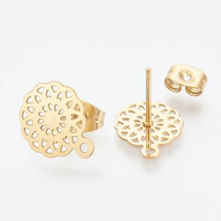 Gold Plated Stainless Steel EARRING POSTS w/Loop 12x10.5mm