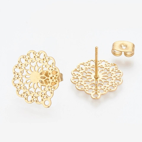 Gold Plated Stainless Steel EARRING POSTS w/Loop 16x14mm