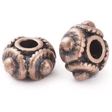 TIBETAN STYLE FLAT ROUND BEAD 8mm Antique Copper Plated