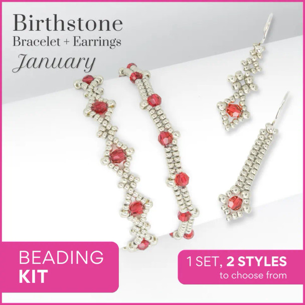 Birthstone Color Classy Bracelet & Earrings Beading Kit JANUARY Siam crystal