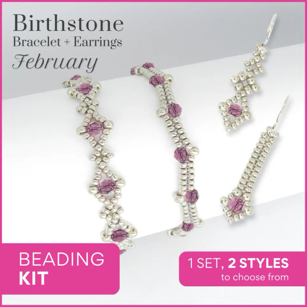 Birthstone Color Classy Bracelet & Earrings Beading Kit FEBRUARY Amethyst crystal
