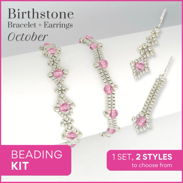 Birthstone Color Classy Bracelet & Earrings Beading Kit OCTOBER Rose Crystal