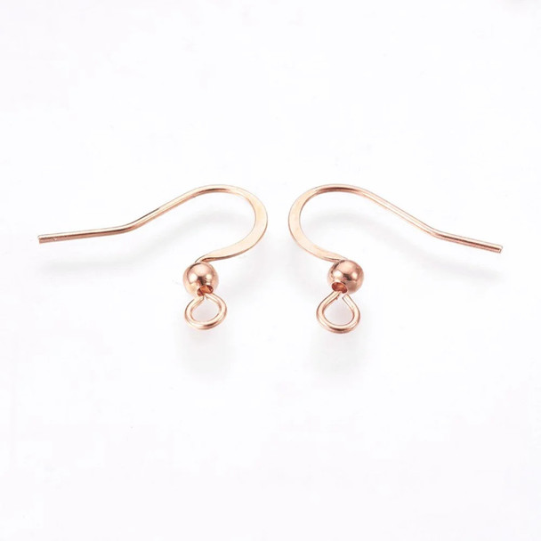 Ear Wire FLAT FRENCH w/ 2mm Ball 19x16mm Rose Gold Plated Stainless Steel