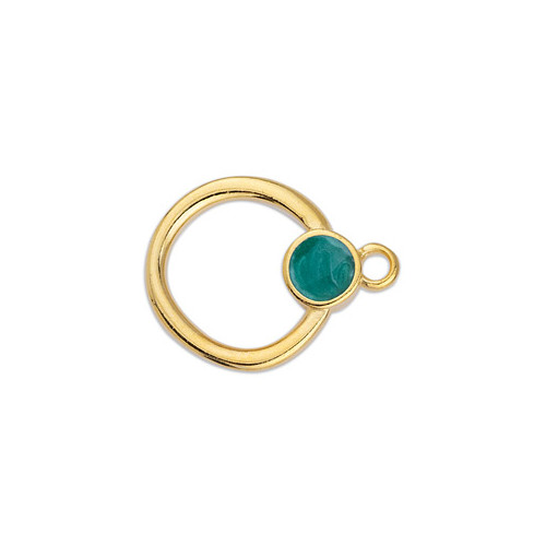 TOGGLE CLASP-Ring Green Enamel 18x23mm-24K Gold Plated