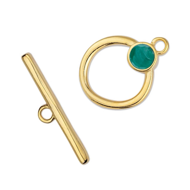 TOGGLE CLASP-Ring Green Enamel 18x23mm-24K Gold Plated