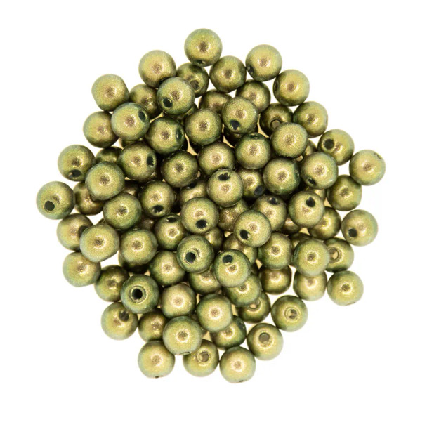 Krakovski Crystal Round Pearls 4mm IRIDESCENT GOLD SCARAB GREEN