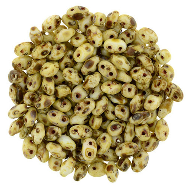 MiniDuo 2x4mm 2-Hole Czech Glass Beads OPAQUE WHITE PICASSO