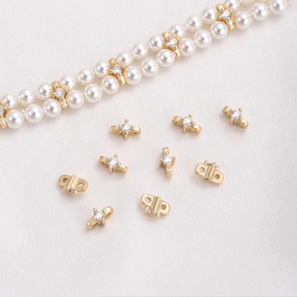 CUBIC ZIRCONIA SPACER BEAD 7mm 14K Gold Plated