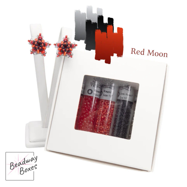 Cosmic Cluster Earrings RED MOON Red Silver Beads Set Beadway Box