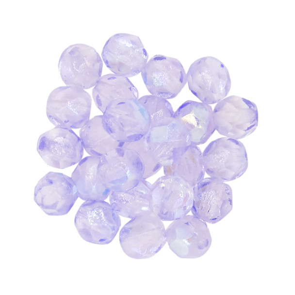 Firepolish 6mm Czech Glass Beads COATED LAVENDER AB