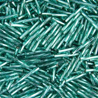 Czech Twisted Long Bugle Beads 15mm Silver Lined Turquoise Green