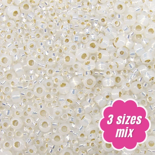 Miyuki ROUND Seed Beads SIZE MIX GILT LINED OPAL WHITE