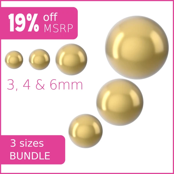 Royal Gold Swarovski Crystal Three Sizes Pearls Bundle 3 Pack
