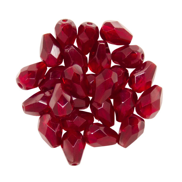 Faceted Vertical Teardrop Beads Czech Glass Firepolish GARNET 7x5mm