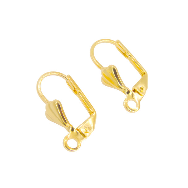 Ear Wire LEVERBACK Decorative Shell w/Loop 17x9mm 24K Gold Plated