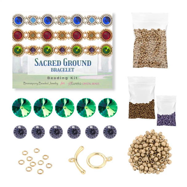 Sacred Ground Bracelet Beading Kit Green Sphinx & Tanzanite contents