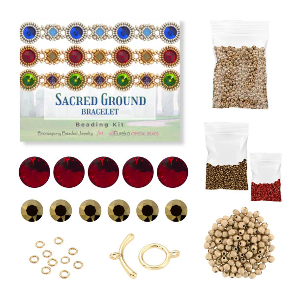 Sacred Ground Bracelet Beading Kit Siam & Dorado contents