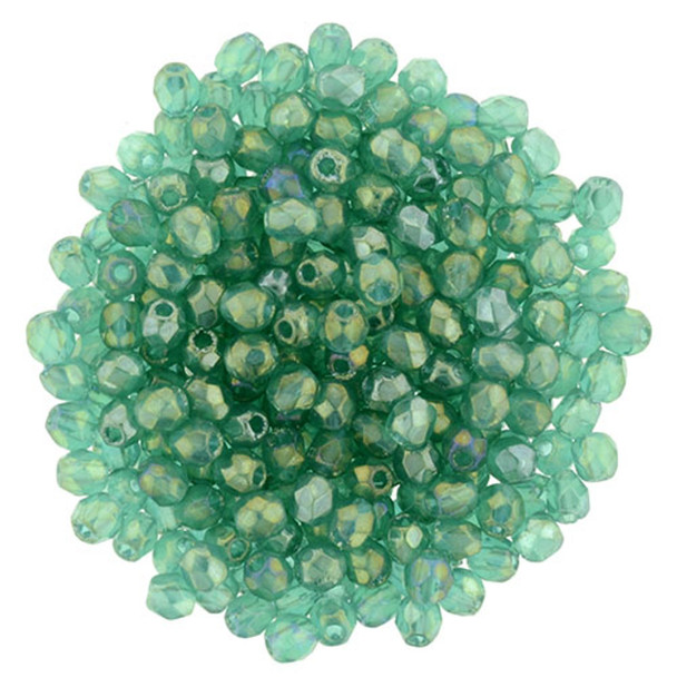 Czech Glass FIREPOLISH Beads 2mm LUSTER IRIS ATLANTIS GREEN