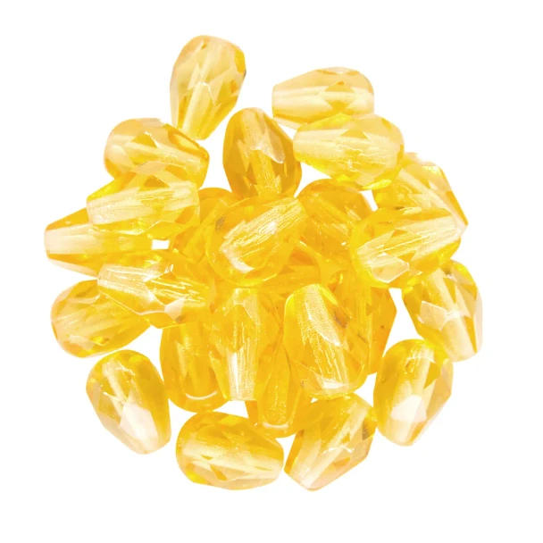 Faceted Vertical Teardrop Beads Czech Glass Firepolish TOPAZ 7x5mm