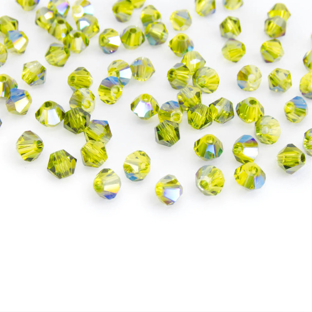 Krakovski Crystal Bicone Beads 4mm OLIVINE IRIS