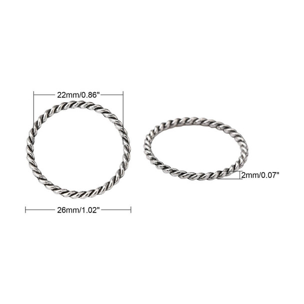 Antique Silver Plated Frame Link TWISTED ROPE CIRCLE CONNECTOR 26mm