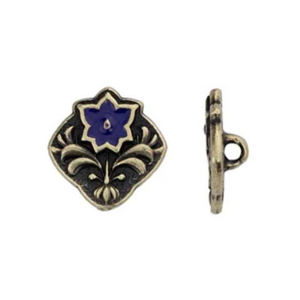 Tierracast BUTTON Square Flower with Lilac Enamel Antique Brass Plated