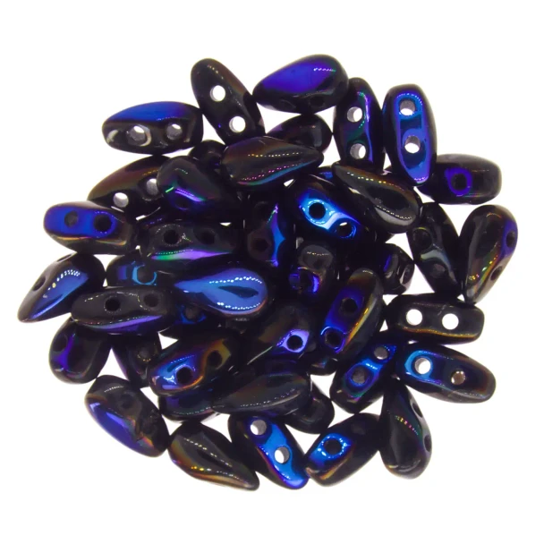 2-Hole DropDuo Czech Glass Beads 3x6mm JET FULL AZURO