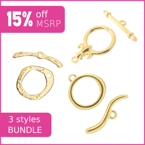 Toggle Trio Set of 3 Styles of 24k Gold Plated Clasps Bundle 3 Pack