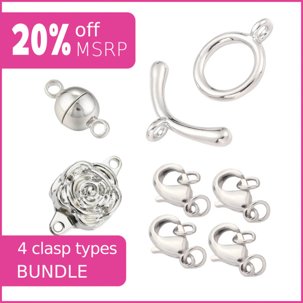 Clasp Essentials Set of 4 Types of Platinum Plated Clasps Bundle