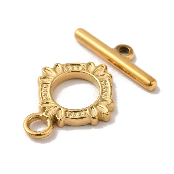 Stainless Steel TOGGLE CLASP Byzantine Style Flower 17.5mm 18K Gold Plated