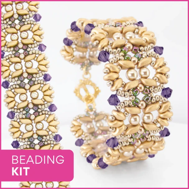 Silk & Jade Bracelet Beading Kit Tanzanite & Pale Gold
