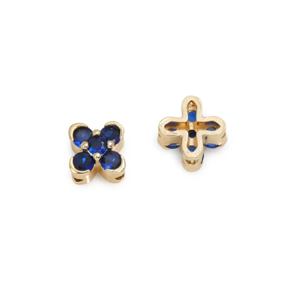 2-Hole 4-Petal Flower Rhinestone Spacer Bead ROYAL BLUE 8mm Gold Plated