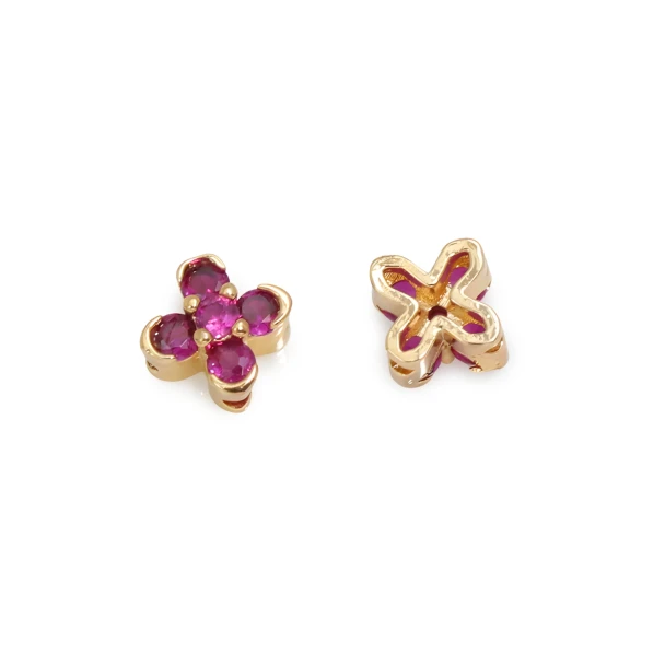 2-Hole 4-Petal Flower Rhinestone Spacer Bead HOT PINK 8mm Gold Plated