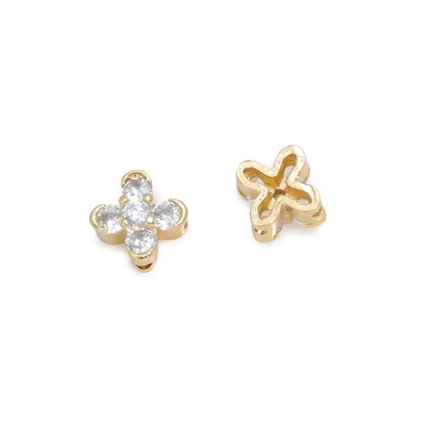 2-Hole 4-Petal Flower Rhinestone Spacer Bead CRYSTAL 8mm Gold Plated