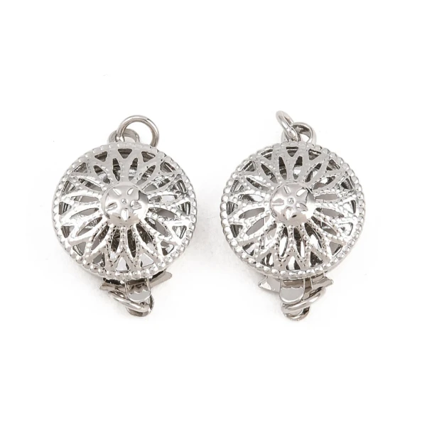 Flower Box Clasp 16x12mm Platinum Plated Round Filigree