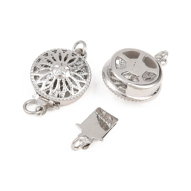 Round Filigree Flower Box Clasp Platinum Plated 16x12mm