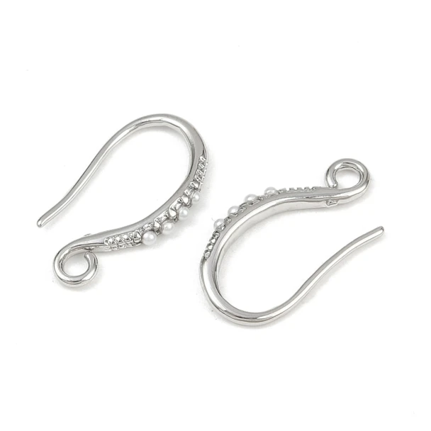 Platinum Plated EAR WIRE Hook w/Imitation Pearl 18x10mm