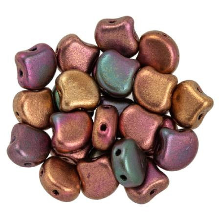 Ginkgo Beads 2-Hole Czech Glass Leaf Beads MATTE METALLIC BRONZE IRIS