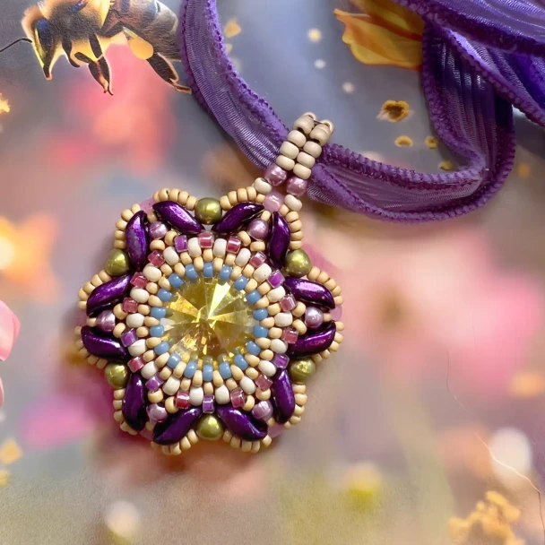 Wildflower Pendant Beading Tutorial by Stephanie of Bronzepony Beaded Jewelry