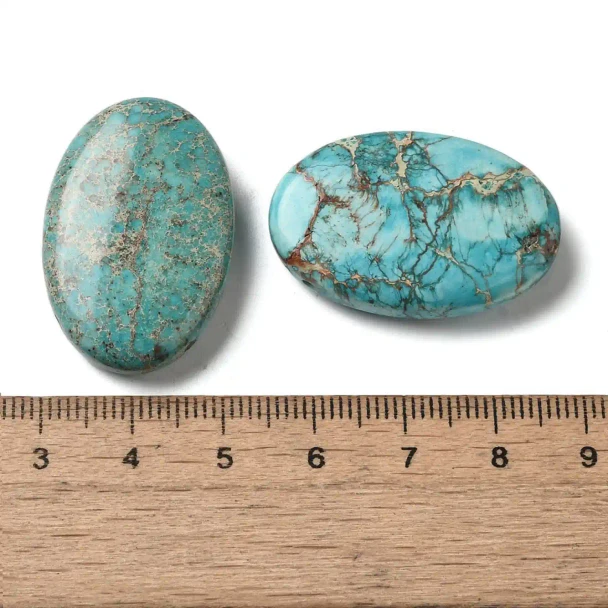 Turquoise Imperial Jasper Flat Oval Gemstone Bead 32x21mm