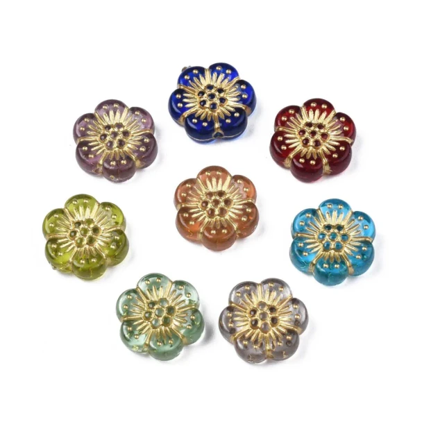 Flower Acrylic Beads 13x12mm MIX Antique Gold Wash