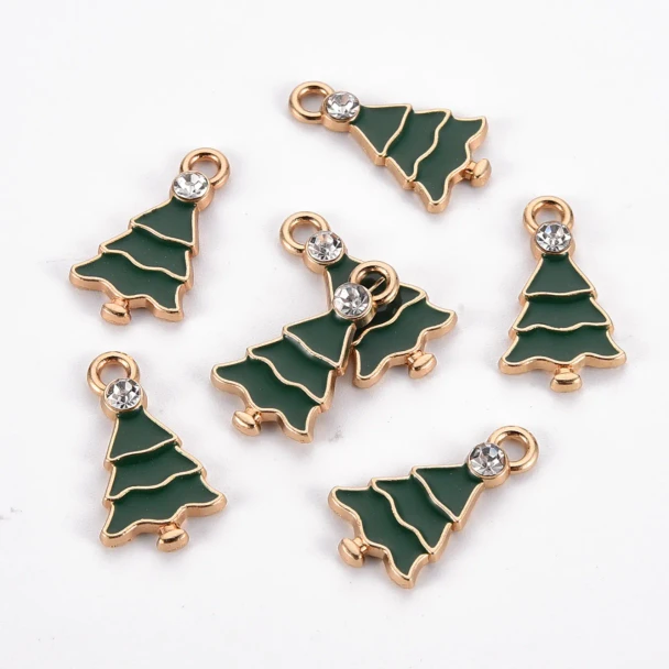 Charm CHRISTMAS TREE 20x11mm Enameled w/ Crystal Rhinestone