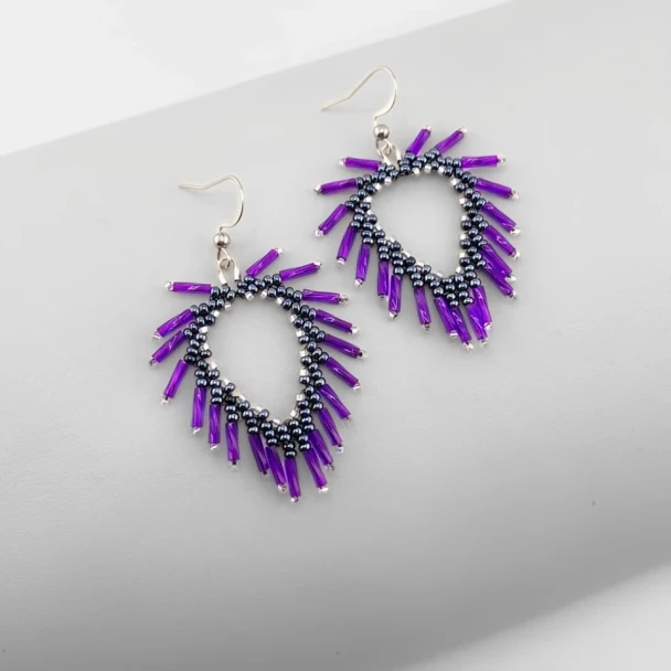 Bugle Bead Fringe V Earrings Beading Tutorial by Orchid and Opal