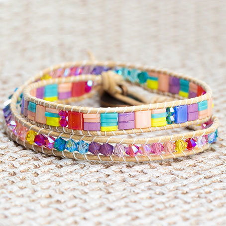 Tila and Crystal Leather Wrap Bracelet