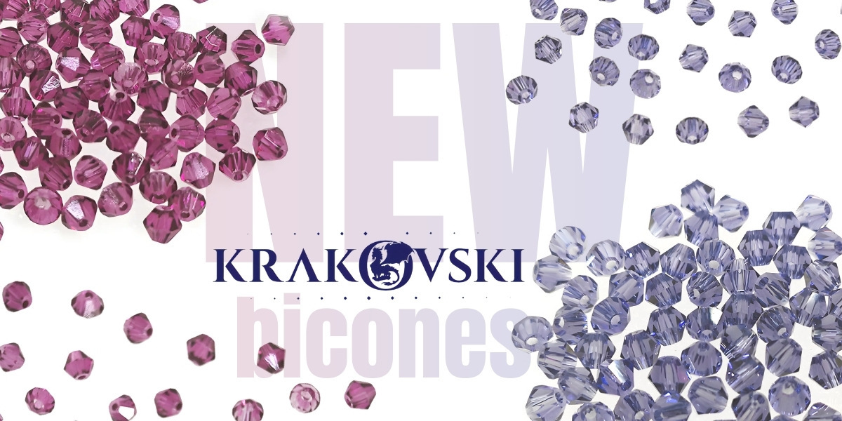 NEW Krakovski Bicone Beads. Tanzanite Blue and Dark Rose Red.
