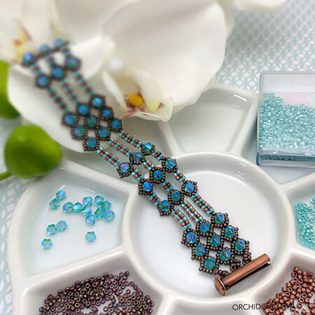 Beading Pattern - Backlit GemDuo Bracelet Tutorial, ORCHID and OPAL