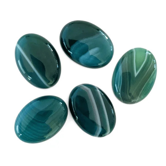 Gemstone Oval Cabochon 25x18mm Natural GREEN AGATE WITH LINE