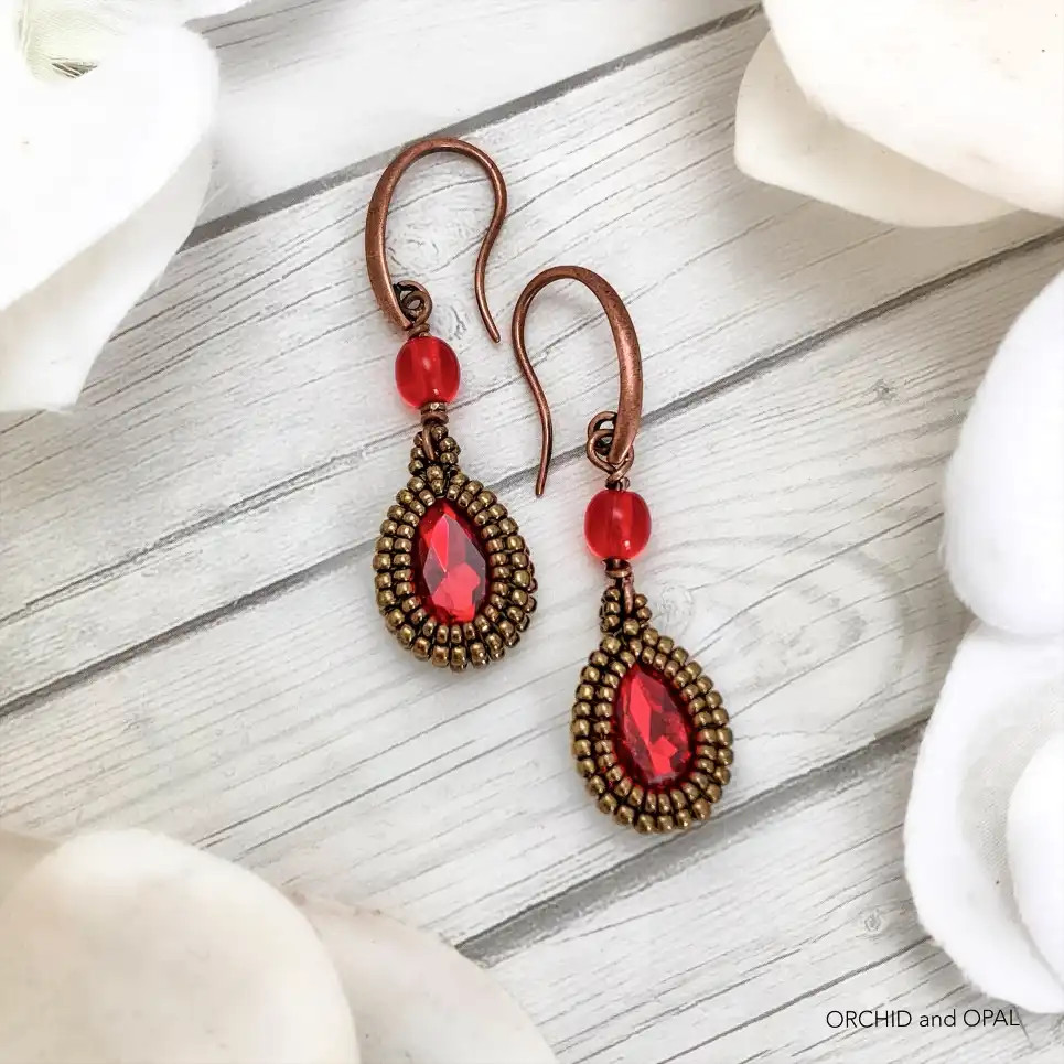 Square Stitch Beaded Bezel Earrings Eureka Crystal Beads