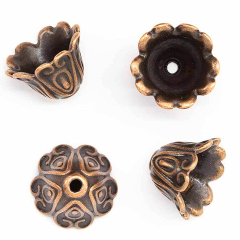 6mm Antiqued Copper Plated TIBETAN STYLE BEAD CAPS FLOWER