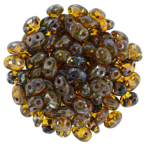 SuperDuo LEMON PICASSO SILVER - 2-hole Czech Glass